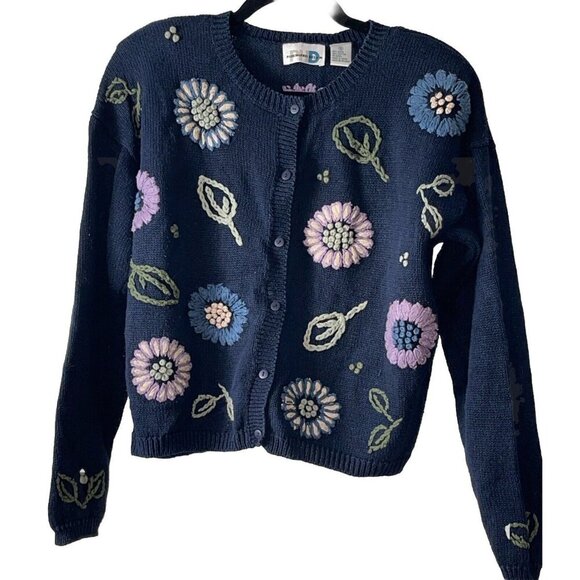 Paul Harris Design Womens Sweater S Embroidered  Blue Floral Grandmacore - Picture 1 of 10